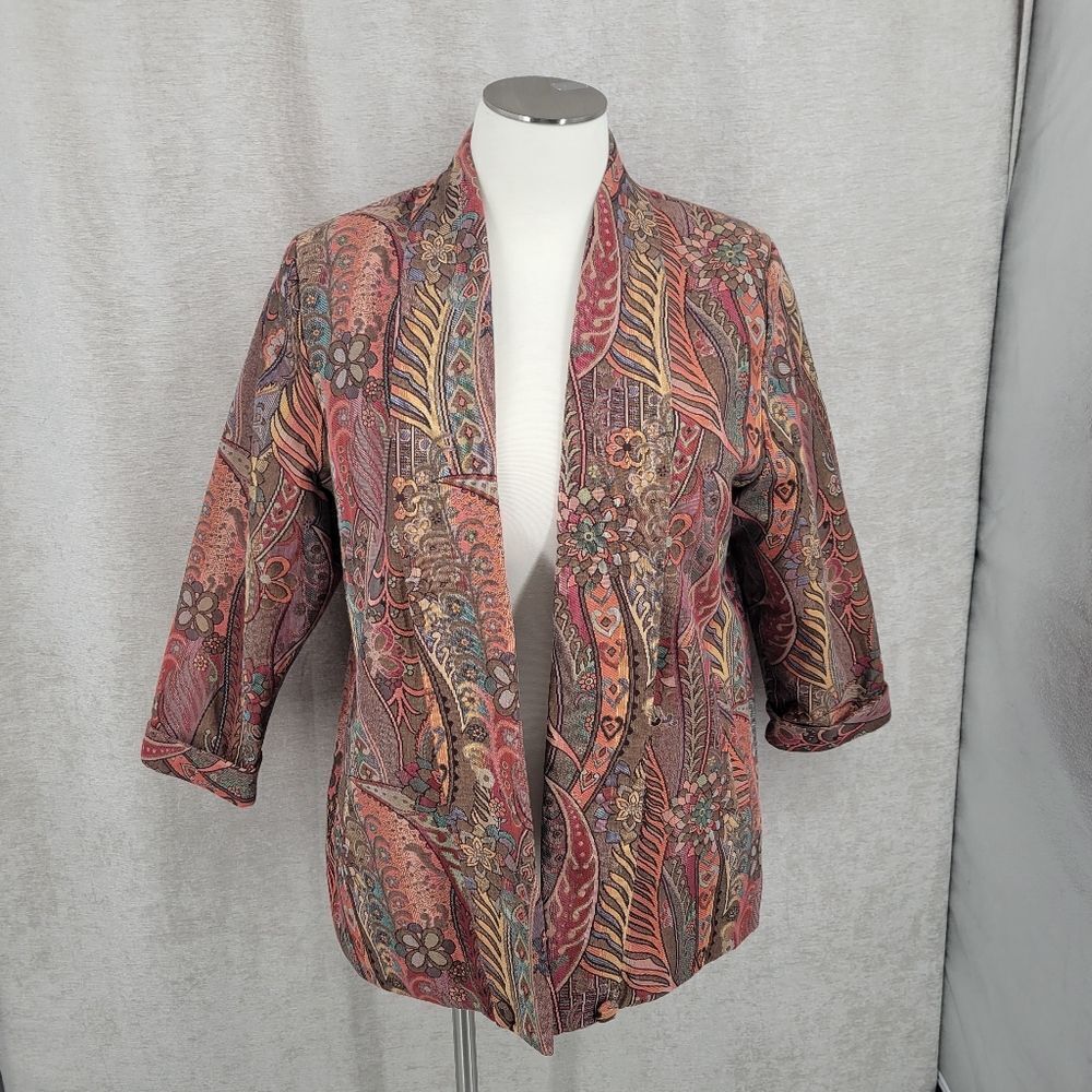 Blazer Smoking Jacket Swing Coat Jacquard Tapestry Abstract Paisley Vintage 80s - Picture 12 of 15